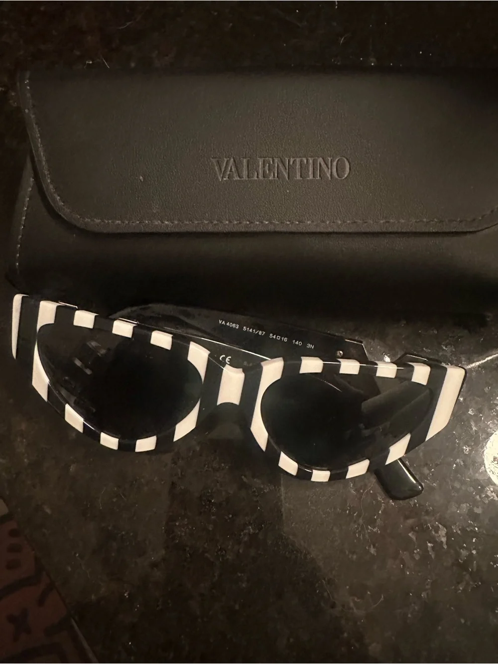 Valentino Black and White Striped Cat-Eye Sunglasses